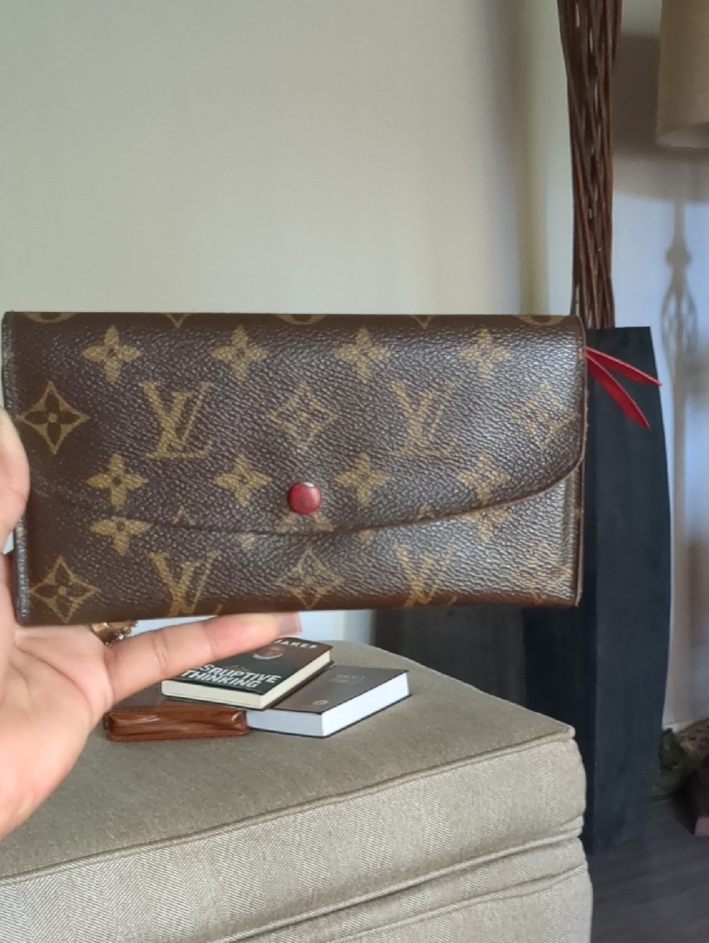 🩷Louis Vuitton Monogram Emily  Long Wallet in Brown and red with Gold Hardware